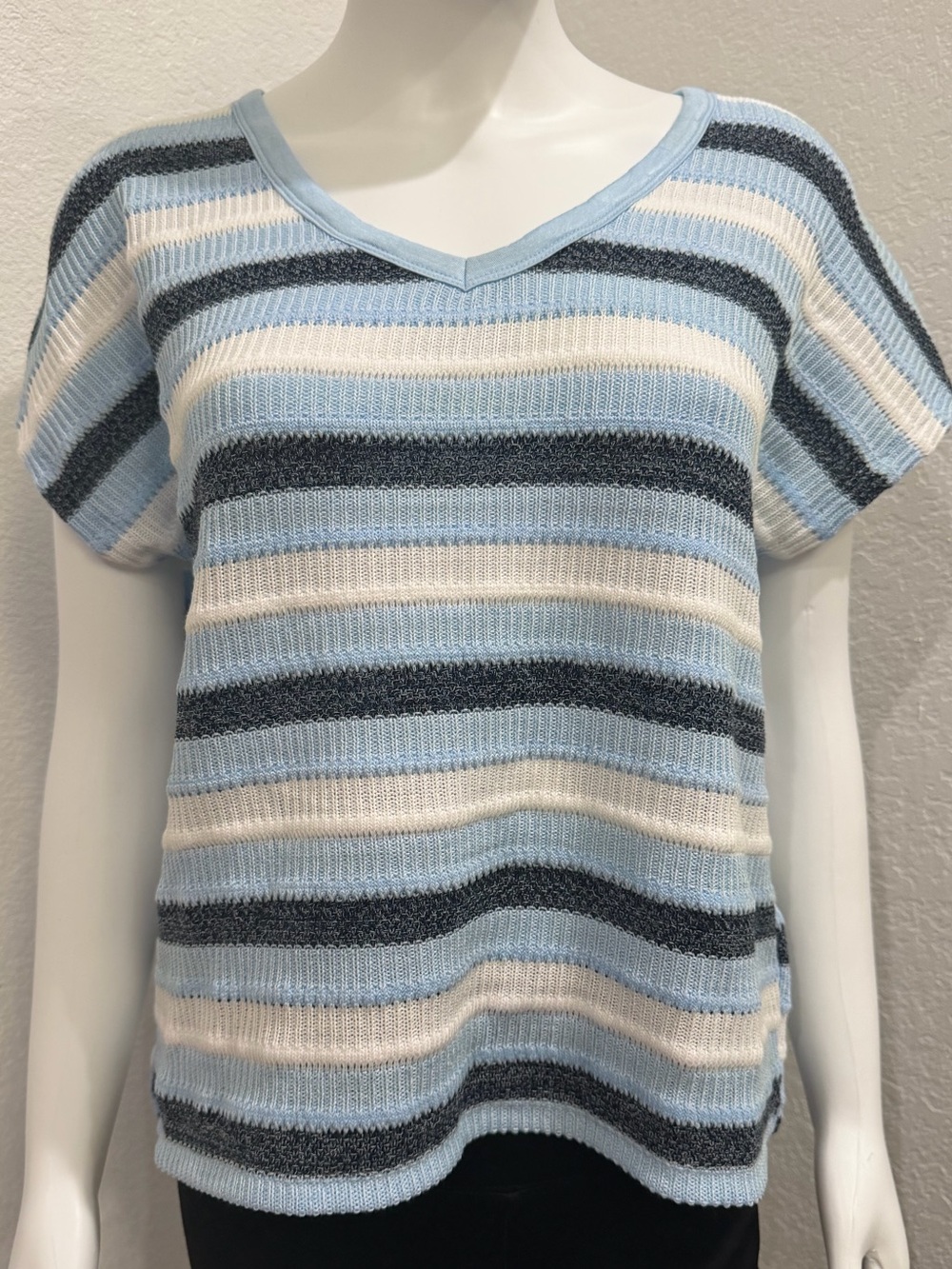 francesca's Striped Knit Top in Blue, white & Black Size Small NWT